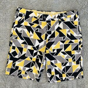 Loudmouth Men’s Ice Pick Golf Shorts Geometric Print Yellow Black Gray Size 38